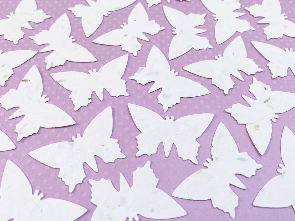 100 White Plantable Seed Butterflies 280gsm - WildFlower Biodegradable