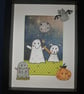 Quirky art, cute halloween original art cute ghost walking his ghost dog art