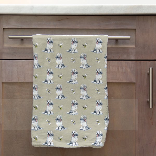 Old English Sheepdog & Bee Tea Towel