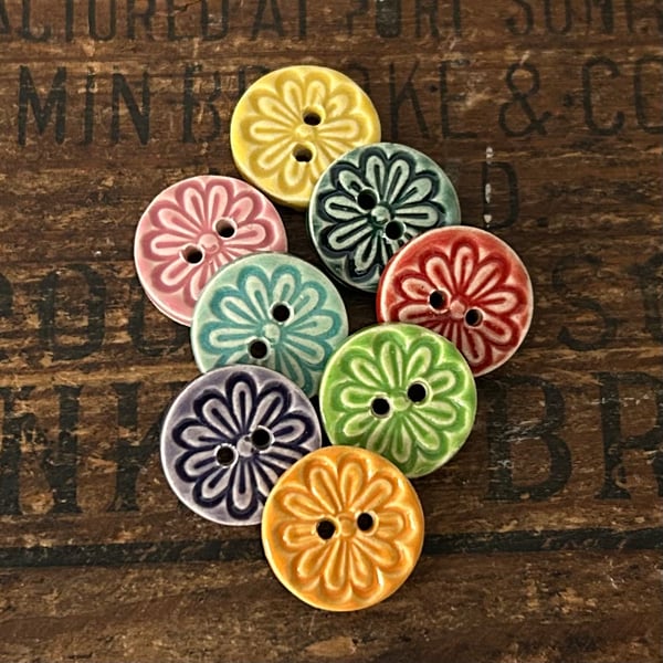 Set of eight tiny round ceramic handmade buttons