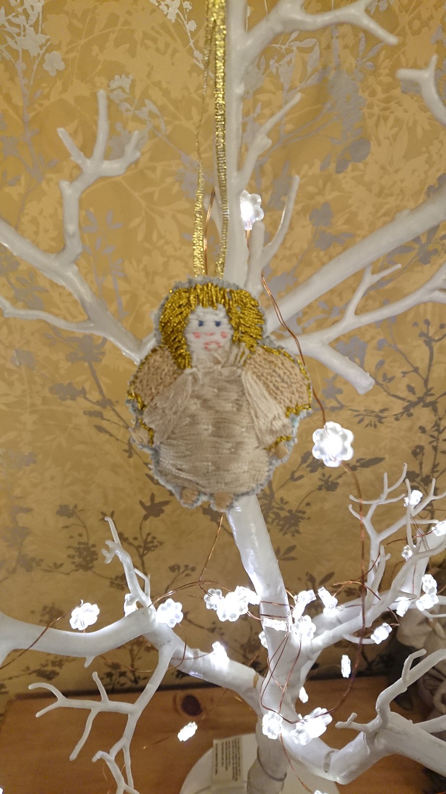 Hanging Angel Fairy Christmas Tree Decoration, hand embroidered 