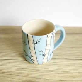 Small Coffee Mug - Silver Birch and Birds 