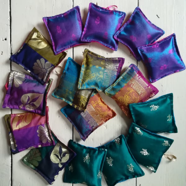 3 sari fabric lavender bags, Scented sachets, 