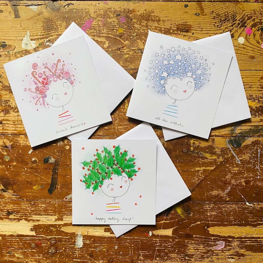 Holly, Dreams, & Wishes 2024 Christmas card collection pack of 3