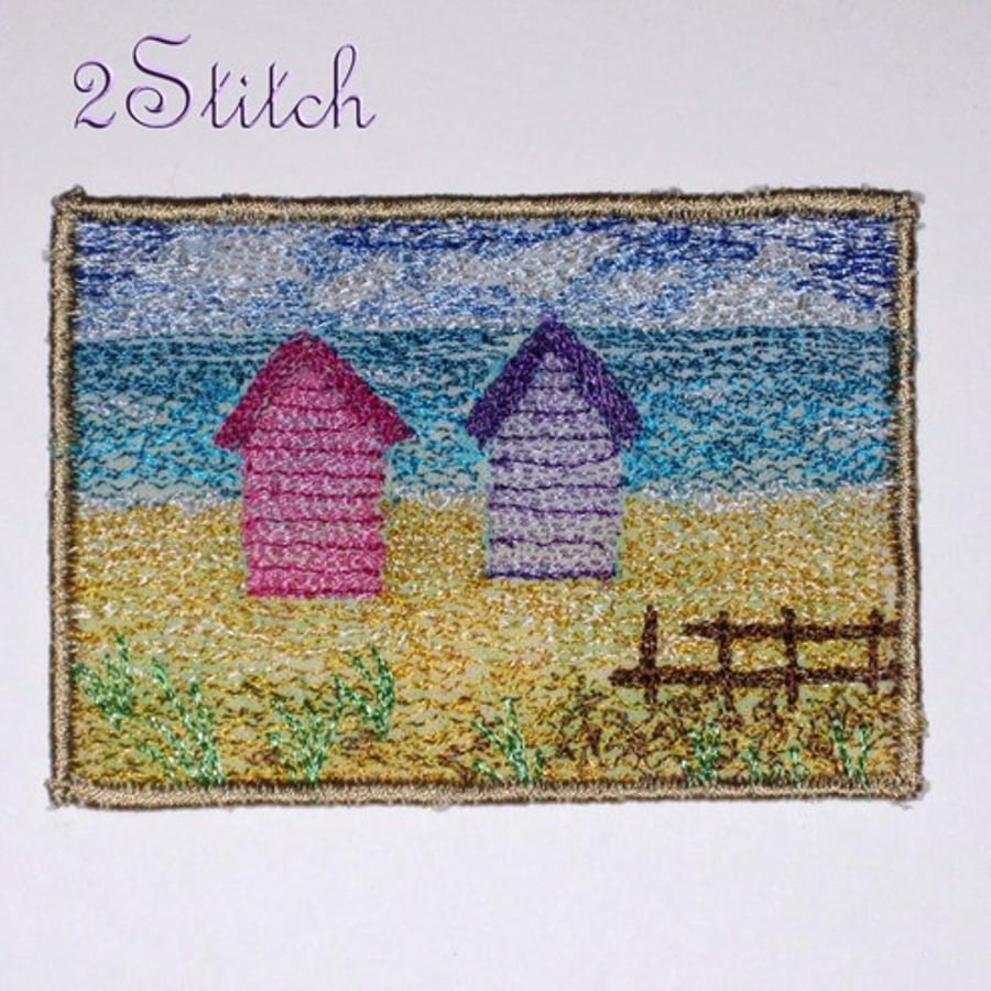 ACEO ‘Beach Huts’ - free-motion machine embroidered artwork