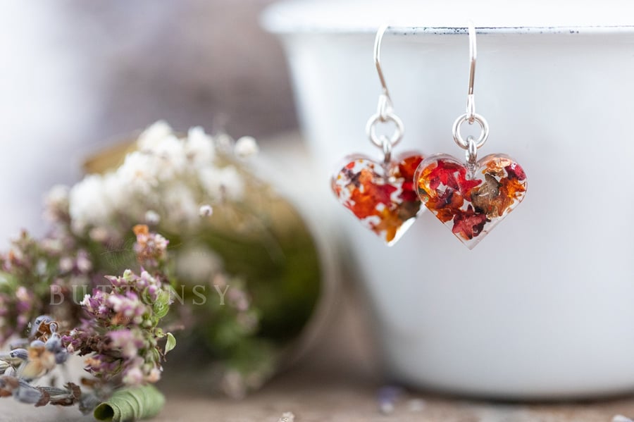 Autumn Earrings Four Seasons Dangle Earrings Pressed Flower Earrings Nature Jewe