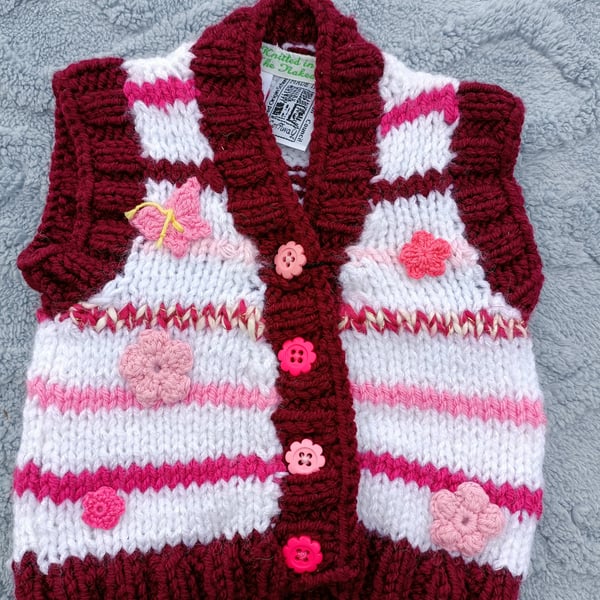 Hand Knitted childrens waistcoat for age 6-12 months old 