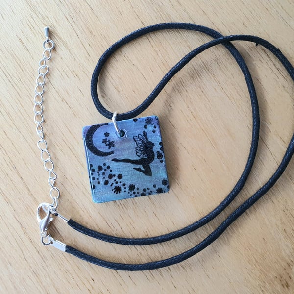 Charming Silhouette Pendant with a  Flying Fairy Image
