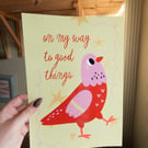Cute Pink Pigeon Art Print. On My Way To Good Things Print. 
