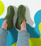 Lime & Blue Crochet Slipper Socks – Handmade Cosy Socks - Image 3