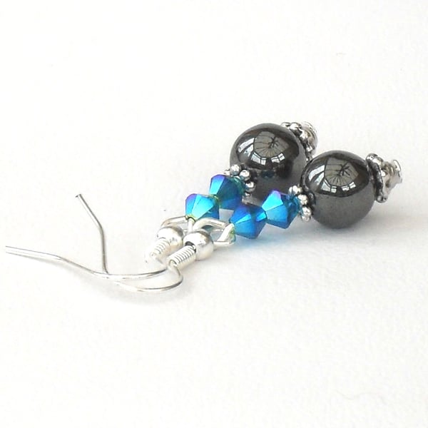 Handmade hematite earrings with crystals by Swarovski®