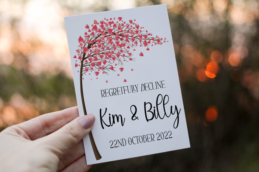 Wedding Decline Card, Personalised Card, Regretfully Decline Card, Wedding 