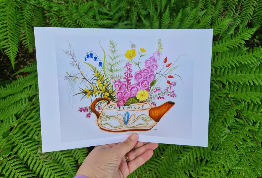 Dartmoor Teapot,  print from original artwork. A3, A4, A5 available. 