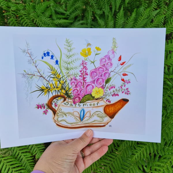 Dartmoor Teapot,  print from original artwork. A3, A4, A5 available. 