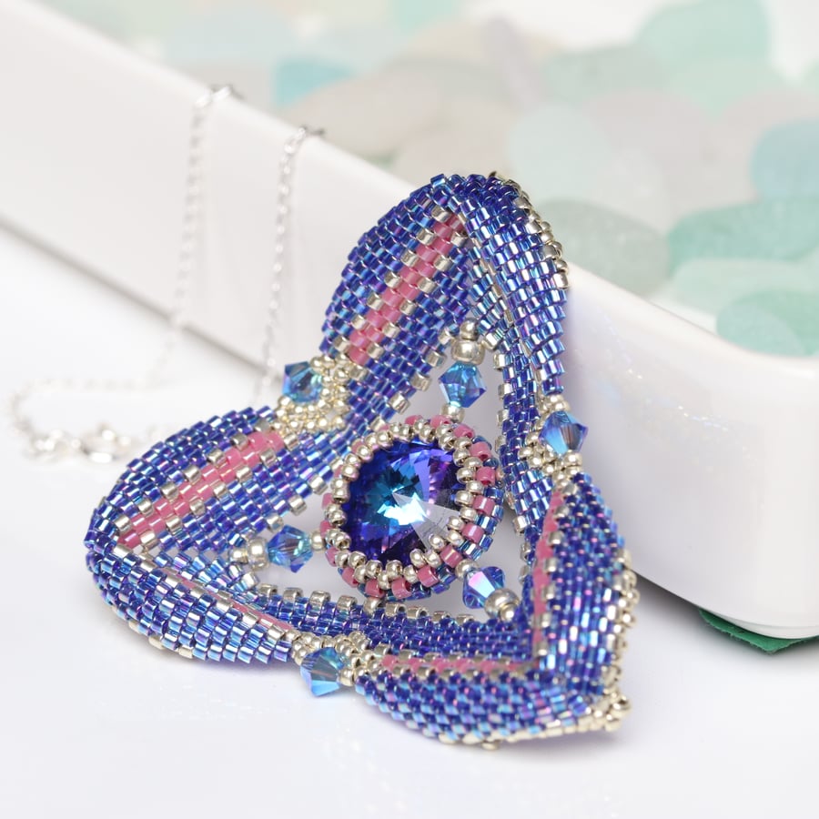 Triangular Pendant in Blue and Pink