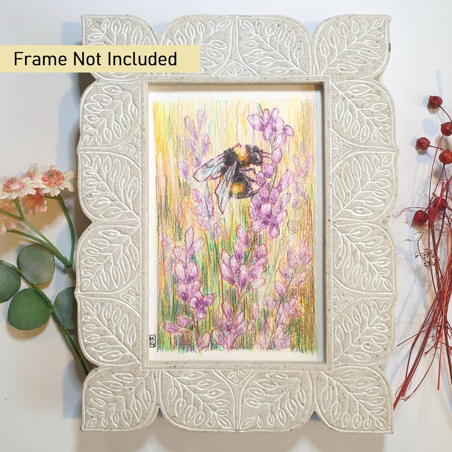 Bee original drawing, letterbox art gift, small drawing