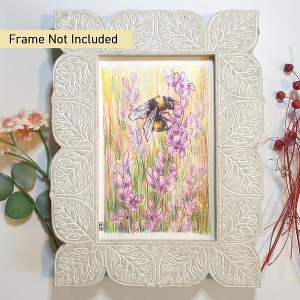 Bee original drawing, letterbox art gift, small drawing