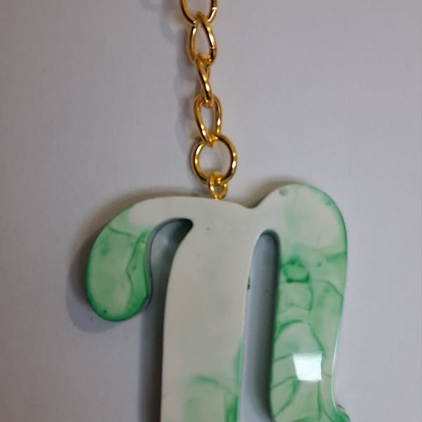 Handmade epoxy resin keyring with initial letter n
