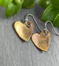 Flame Painted Copper Heart Earrings, Silver Plated Hooks