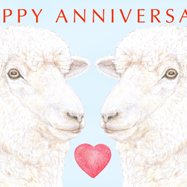 Woolly Sheep Nose to Nose -  Anniversary Card