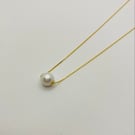 Single Floating 9mm Freshwater Pearl on Gold Chain