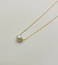 Single Floating 9mm Freshwater Pearl on Gold Chain