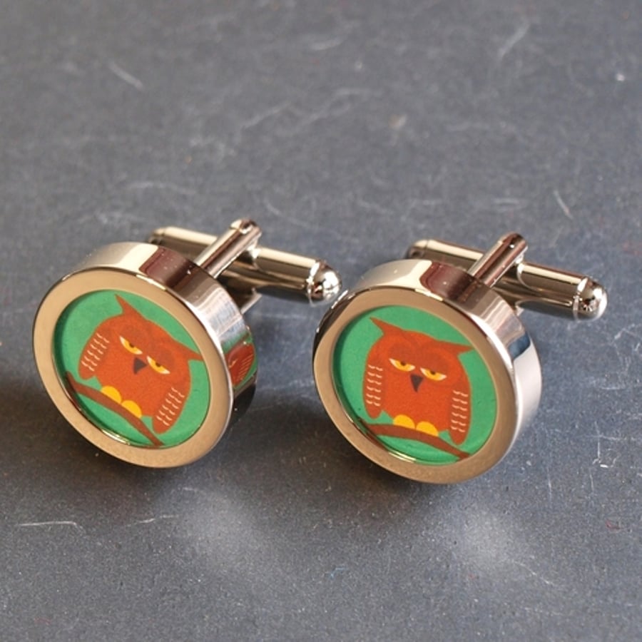 Owl Cuff Links Cartoon Cufflinks Original Artwork