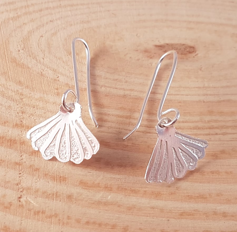 Sterling silver Etched Shell Drop Dangle Earrings