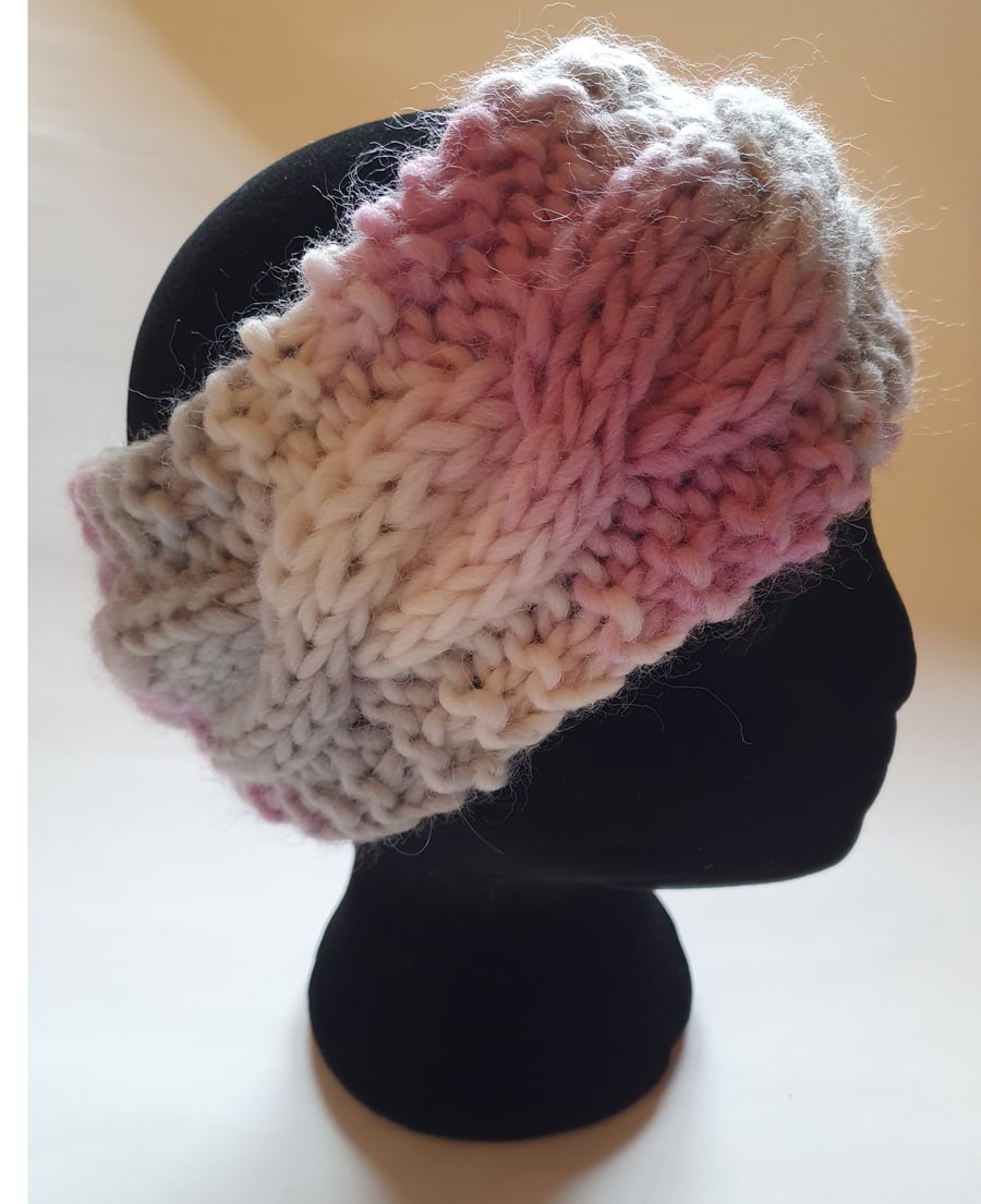 Pale pink and grey headband-earmuffs - price reduction - last one for the year