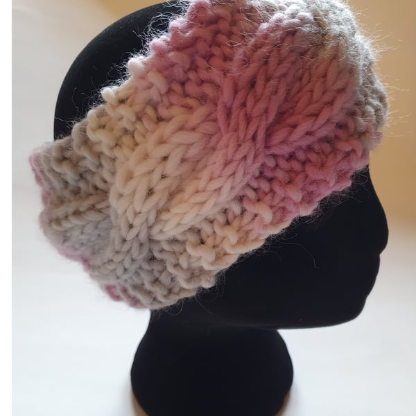 Pale pink and grey headband-earmuffs - price reduction - last one for the year