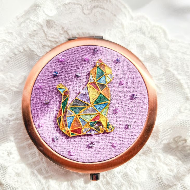 Mosaic Cat Double-sided Pocket Mirror