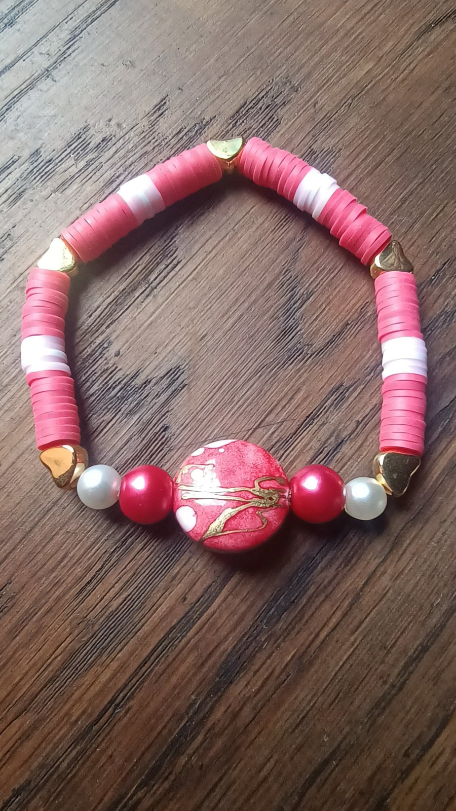 "Strawberry Shortcake" - Stretchy clay polymer and bead fashion bracelet 