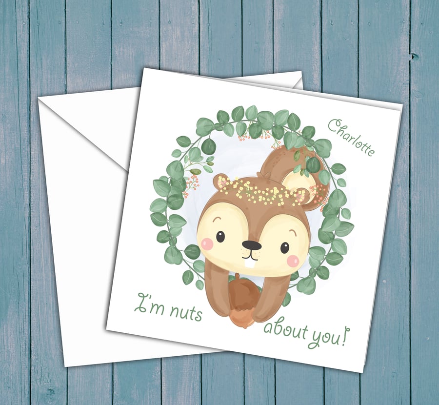 Personalised Cute Squirrel Birthday or Valentine Card