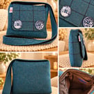 Harris tweed crossbody bag with handmade buttons