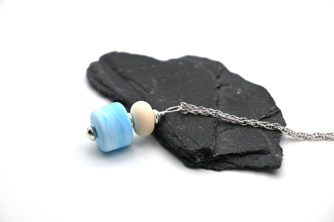 blue sea lampwork glass pendant necklace