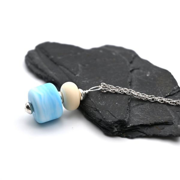 blue sea lampwork glass pendant necklace