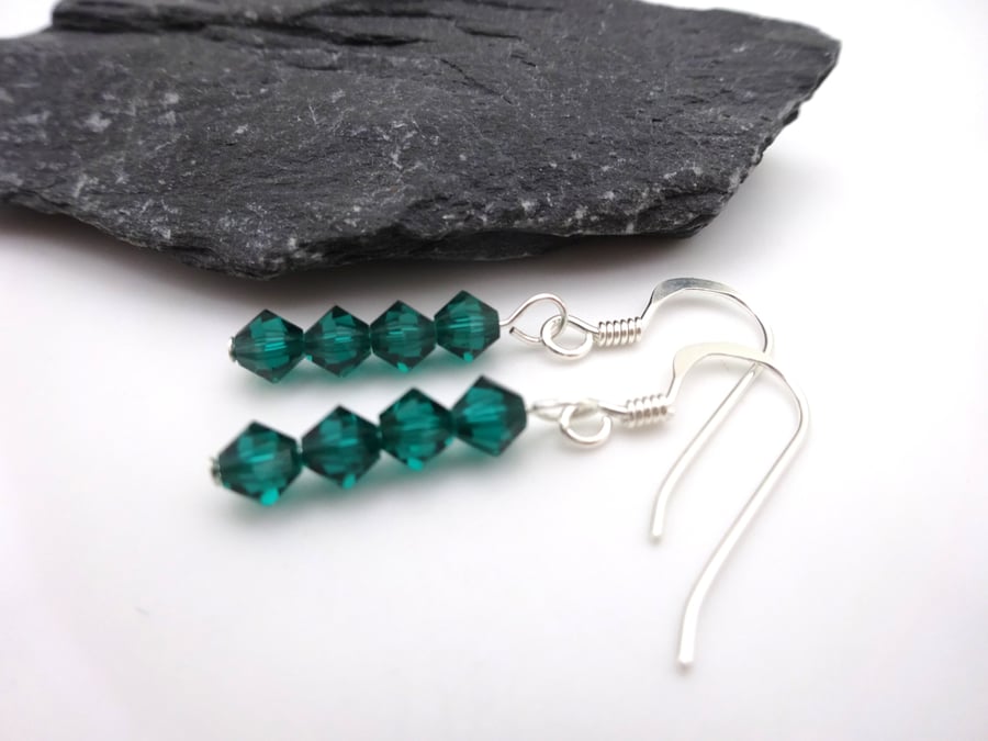 teal green crystal earrings