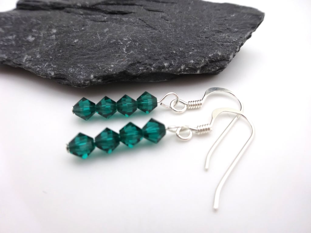 teal green crystal earrings