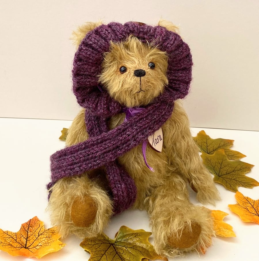 Mohair teddy bear, handmade artist bear, Ooak collectable dressed teddy bear 