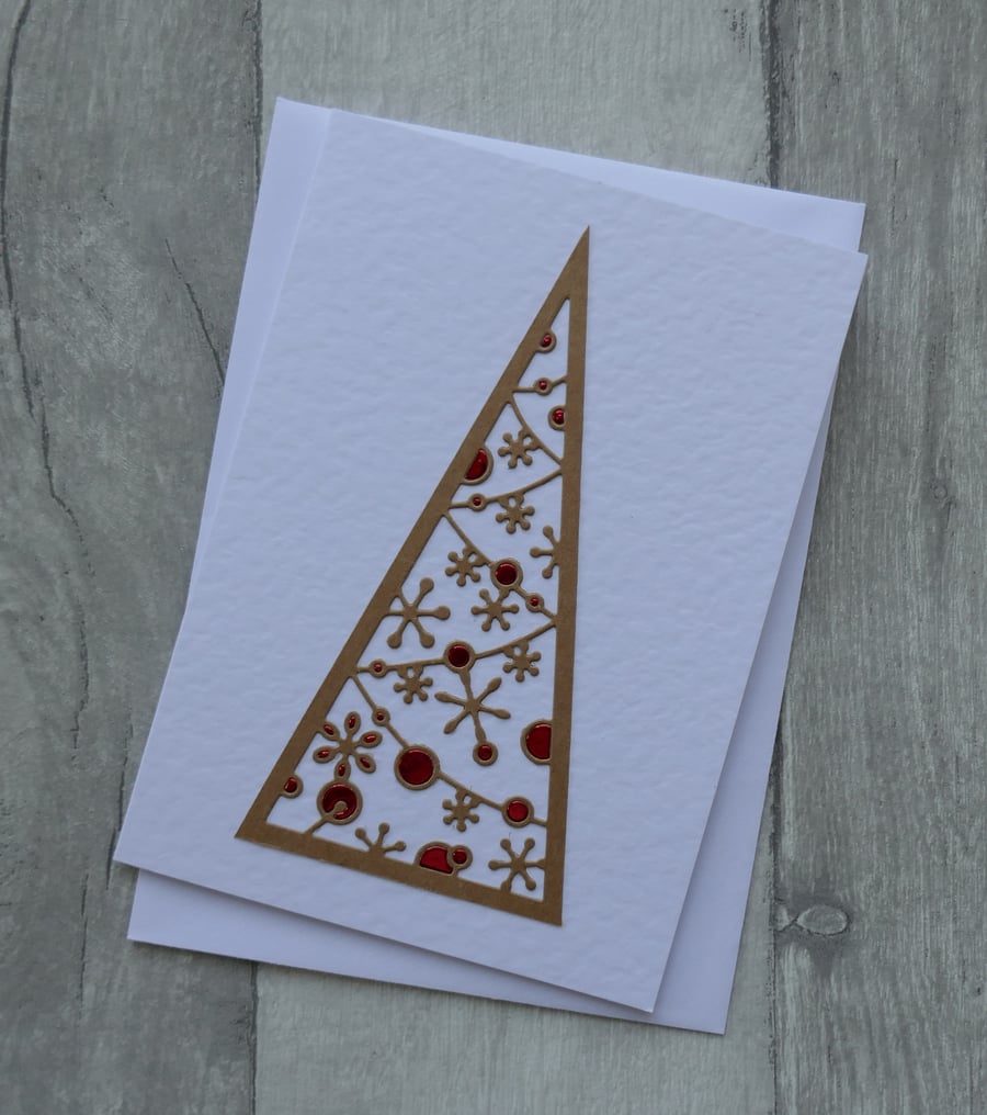 Red and Kraft Christmas Tree - Christmas Card