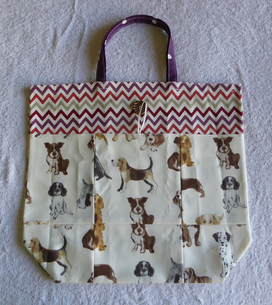 Fold Up Bag in Puppy Dog Print Fabric