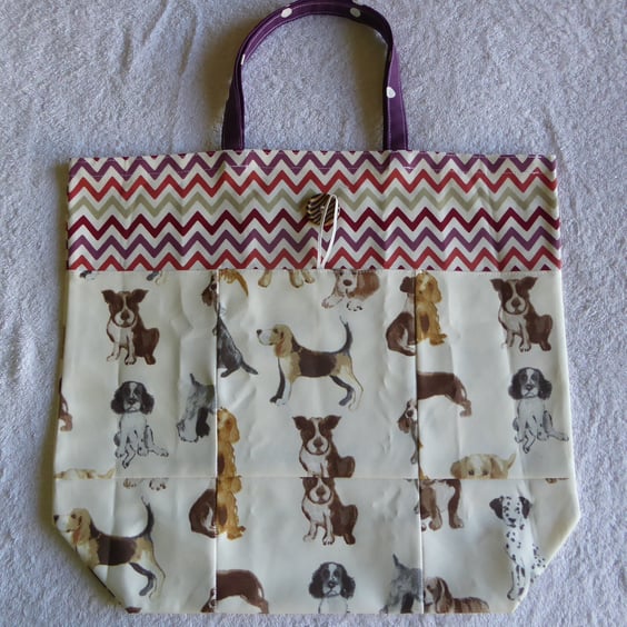 Fold Up Bag in Puppy Dog Print Fabric