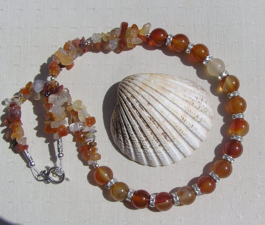 Orange Carnelian Crystal Gemstone Chunky Statement Necklace "Ariana"