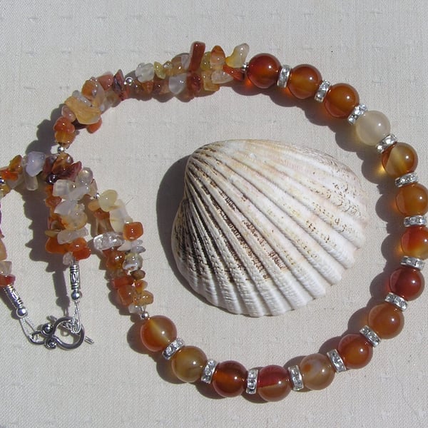 Orange Carnelian Crystal Gemstone Chunky Statement Necklace "Ariana"