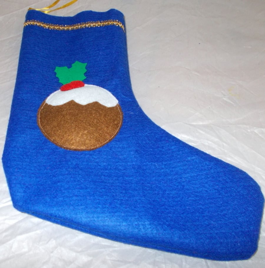 Hand made felt Christmas stockings with Christmas pudding