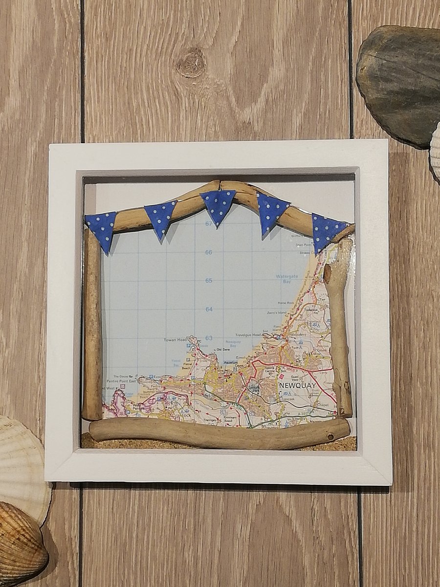 Upcycled Cornish driftwood beach hut map of Newquay 
