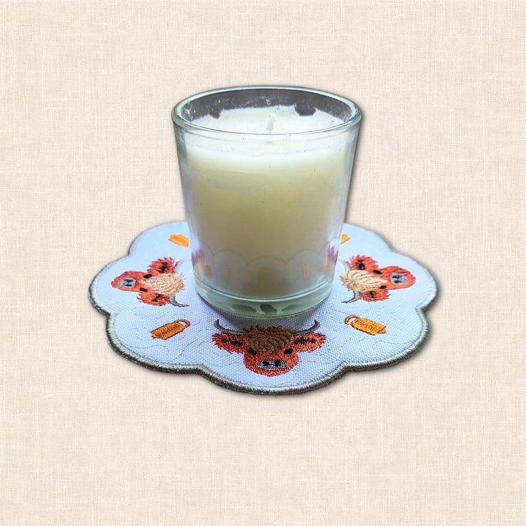 Highland Cow Candle Mat - Embroidered Fabric Home Decor