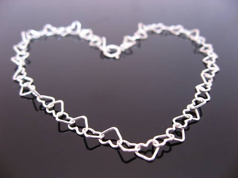 Sterling Silver Hearts Anklet 10.5 inches