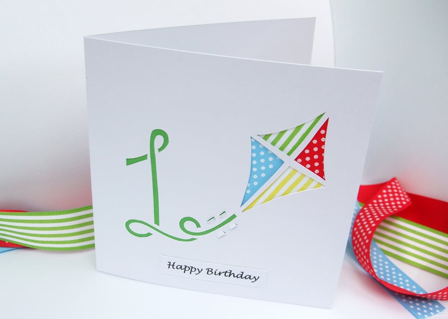 1st Birthday Card - Paper Cut Kite Birthday Card with Child's Age - Personalised