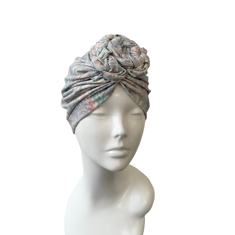 Pastel grey prettied turban head wrap Super soft cotton hair loss head scarf 